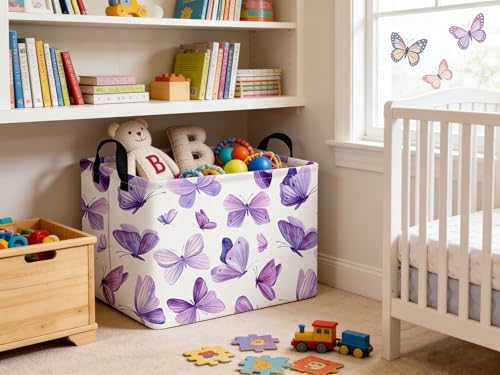 Rectangular Purple butterfly basket, Girls Storage Bin Organizer, Baby Storage - Image 3