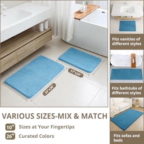 Polyester Bathroom Runner Rug 24"x72" Blue, Soft Shaggy Bath Mat - Image 3