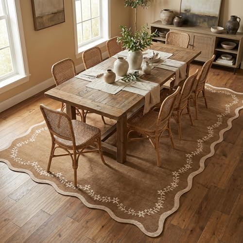 GarveeHome Scalloped Area Rugs 8x10 Large Brown Washable Living Room Rug - Image 3