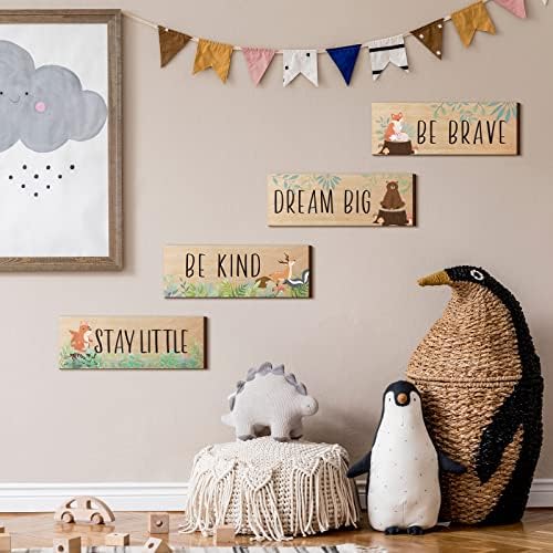 4 Pieces Woodland Nursery Decor Safari wall art Be kind brave curious Cute - Image 6