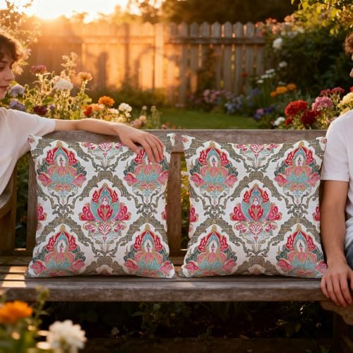 Boho Vintage Damask Floral Pillow Covers 18x18 Set of 2, Ethnic Indian Block - Image 5