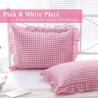 2 Pack Pink White Gingham Ruffle Standard Pillow Shams 20"x26" - Image 3