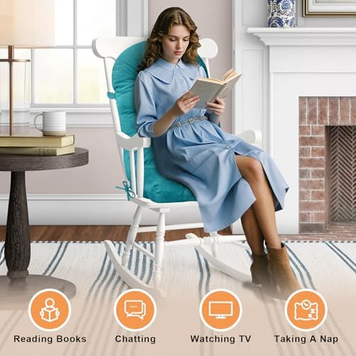 Rocking Chair Cushion, High Back, Sky Blue - Image 6
