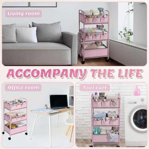 WILLBOND 3 Tier Pink Baby Diaper Caddy Organizer Cart - Image 5
