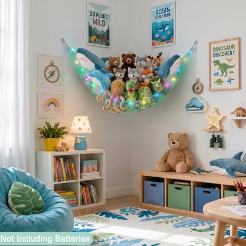 Stuffed Animals Hammock with LED Light Toy Net Room Decor Corner Storage - Image 5