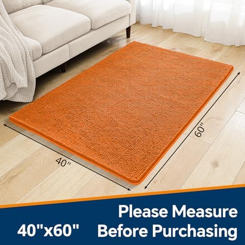 Chenille Bathroom Rug 40"x60" Orange, Large Plush Bath Mat - Image 2