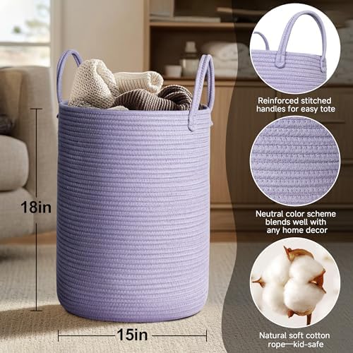 MEGASKET Purple Woven Laundry Basket, Decorative Baby Nursery Clothes Hamper - Image 2