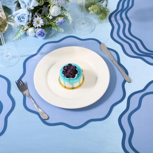 50 Pcs Blue Scalloped Paper Placemats, Disposable Round Wavy Edge Table Mats - Image 4