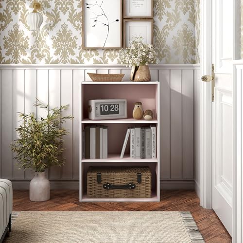 Homes: Inside + Out Apexa 3-Tier Cube Storage Organizer Shelves, Stackable Wood - Image 2
