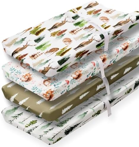 4 Pack Changing Pad Covers Woodland Forest Animals Wood Neutral Unisex Fitted by Jola%27s+House