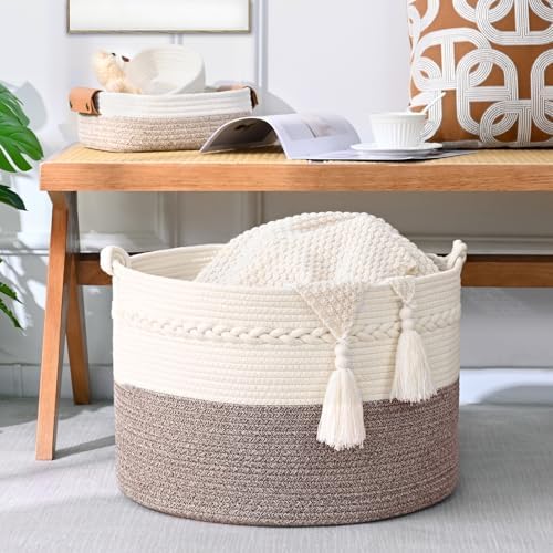67L Large Blanket Basket, Cotton Rope Blanket Basket Living Room, Baby Laundry - Image 4