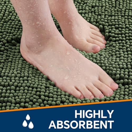 Chenille Bathroom Rug 24"x36" Loden Green, Non-Slip Plush Bath Mat - Image 4
