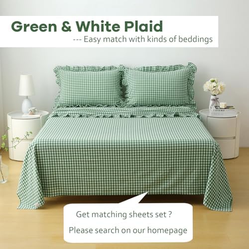 2 Pack Green White Gingham Ruffle Standard Pillow Shams 20"x26" - Image 2