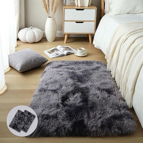 Dark Grey Fluffy Shag Rug 2x3 by KICHOWUA