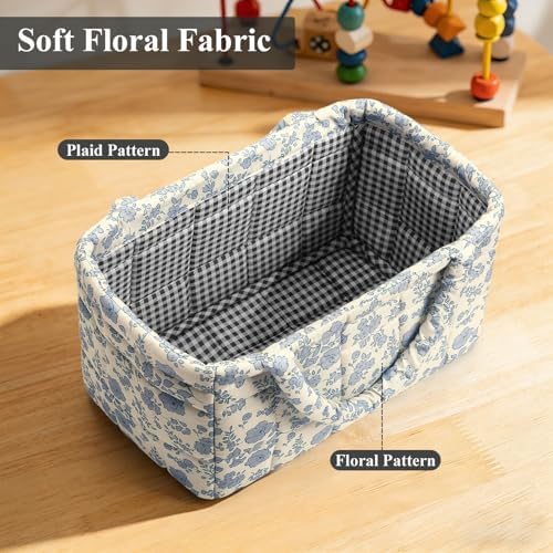 Small Storage Basket Organizer, Mini Fabric Floral Storage Baskets - Image 4