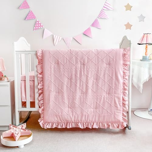 Crib Bedding Set for Girls 3-Piece Tufted Ruffle, Baby Bedding Crib Set Include - Image 2