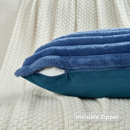 FUTEI Pack of 2 Faux Fur Throw Pillow Covers 22x22 Inch - Image 3