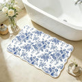 Whaline Blue Floral Rug Mat 32 x 20 Inch Chinoiserie Absorbent Bathmat Vintage by Whaline