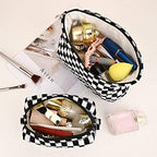 SOIDRAM 2 Pieces Black Makeup Bag Large Checkered Cosmetic Bag Capacity Canvas - Image 4