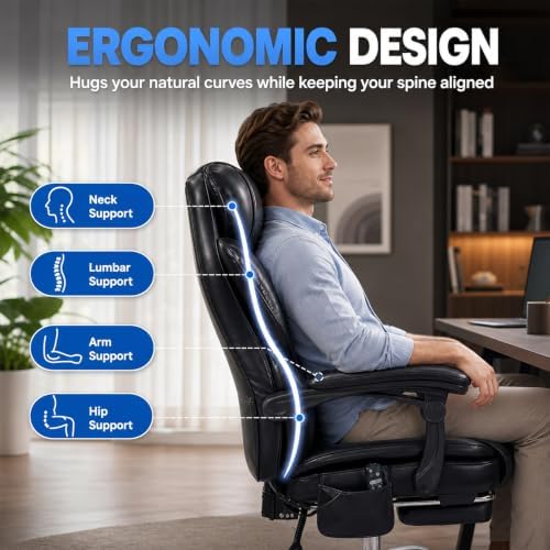 Executive Office Chair, 22.05" Wide Leather Ergonomic Office Chair - Image 5