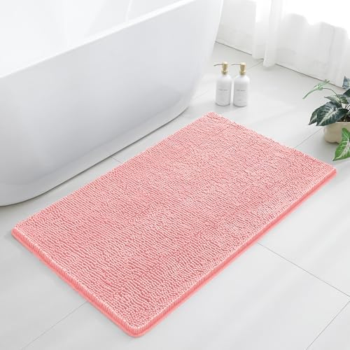 Chenille Bathroom Rug 30"x50" Pink, Large Plush Bath Mat by Kildoss