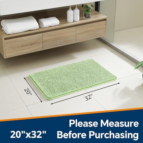 Chenille Bathroom Rug 20"x32" Seafoam Green, Non-Slip Bath Mat - Image 2