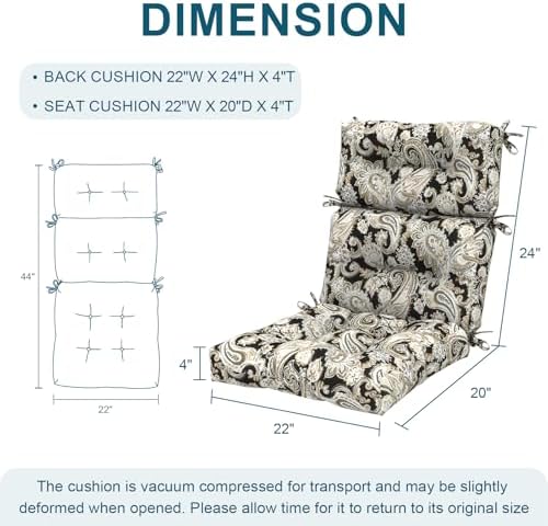 DYTXIII Outdoor High Back Chair Cushions Set of 2, Water Repellent Tufted - Image 3