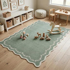 GarveeHome 4x6 Scalloped Washable Area Rug Sage Green Nursery Bedroom Rug - Image 3