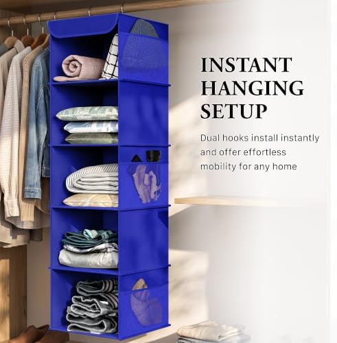 Simple Houseware 5 Shelf Hanging Closet Organizer, Dark Blue - Image 6