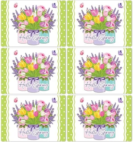 Spring Placemats Set of 6 Tulip Vase Plastic Table Mat 17×13×0.04in by OBUSATT