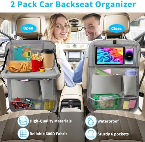 Car Backseat Organizer with Tablet Holder, 6 Storage Pockets Foldable Table - Image 5