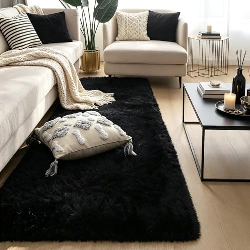 Black Fluffy Shag Rug 2x6 - Image 2