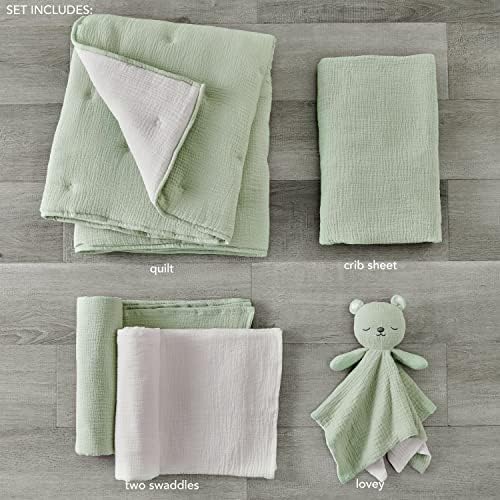 Levtex Baby - Cloud Muslin Crib Bed Set - Baby Nursery Set - Sage and White - Image 2