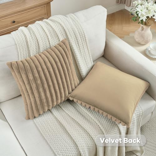 FUTEI Pack of 2 Faux Fur Throw Pillow Covers 20x20 Inch - Image 4