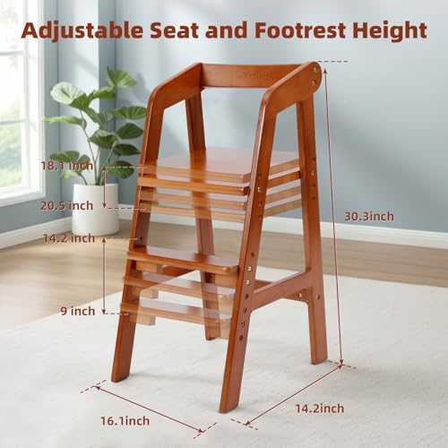 Yoleo Wooden High Chair for Toddlers to Teens, Adjustable Dining Feeding Chair - Image 5
