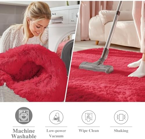 OLANLY Red Round Rugs for Bedroom - Image 3