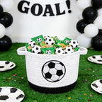 Soccer Woven Basket- Small Cotton Rope Gift Basket Embroidered Football - Image 5