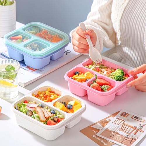 TOUWMX Bento Box For Kids, 4 Pack 3 Compartments Meal Prep Containers Reusable - Image 6