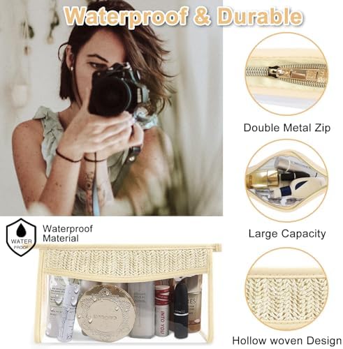 Boho Patch Bag Clear Makeup Letter Bag, Waterproof Zipper Make up Bags Toiletry - Image 3