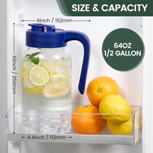 Mason Jar Pitcher, 64 oz, Glass Pitcher - Image 3