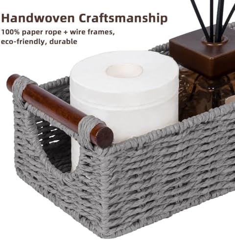 CubesLand Small Wicker Toilet Basket Tray Organizer W/Cut Out Handle - Image 7