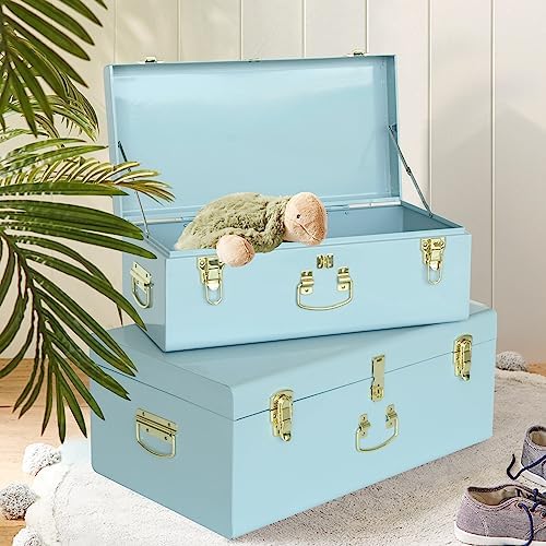 Vixdonos Metal Trunk Decorative Storage Box Set of 2 College Dorm Chest - Image 5