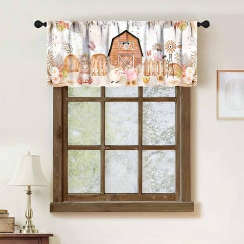 Kids Farm Animals Window Valance, Cartoon Rustic Farm Animal Funny Farmhouse - Image 2