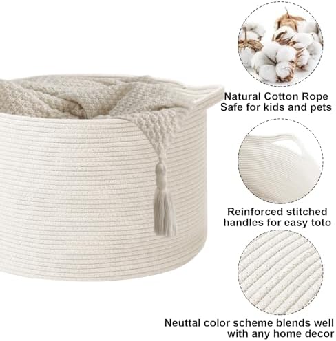 115L Extra Large Woven Cotton Rope Blanket Basket-White - Image 3