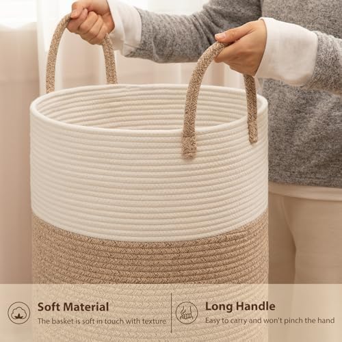 OIAHOMY 80L Nursery Hamper Laundry Basket Laundry Hamper Brown/White - Image 6