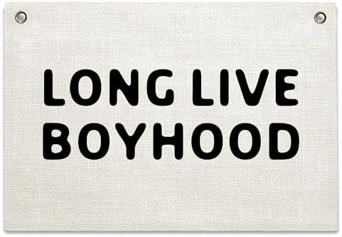 Long Live Boyhood Banner – Boy Room Decor Linen Banner Hanging Flag Retro Pink by RBAFAO