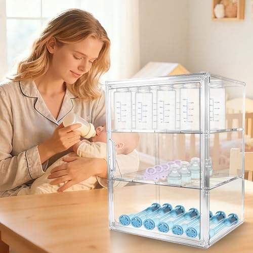 Baby Bottle Organizer, 3 Tiers Adjustable Clear Acrylic Bottles Storage Station - Image 5