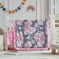 3 Pieces Flowers Mini Crib Bedding Set Baby Ruffled Quilted Comforter by Uozzi+Bedding