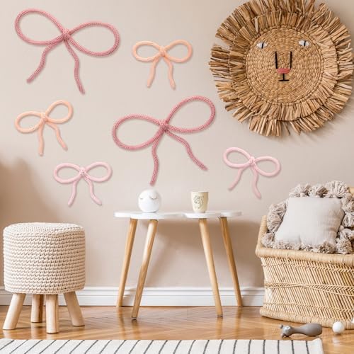 Barydat 6 Pcs Pink Bow Wall Decor Girls Coquette Nursery Decoration Room Decor - Image 4