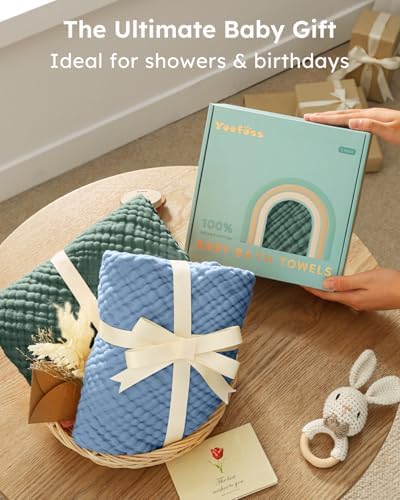 Yoofoss Hooded Baby Bath Towels 2 Pack 100% Muslin Organic Cotton - Image 5